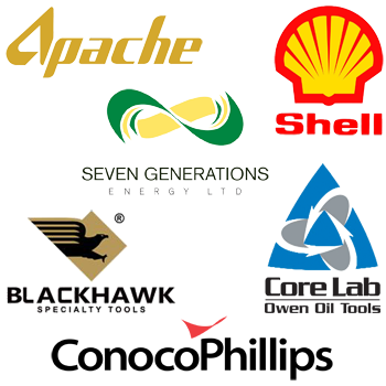 Client logos including Shell, Conoco Phillips, and Blackhawk Specialty Tools